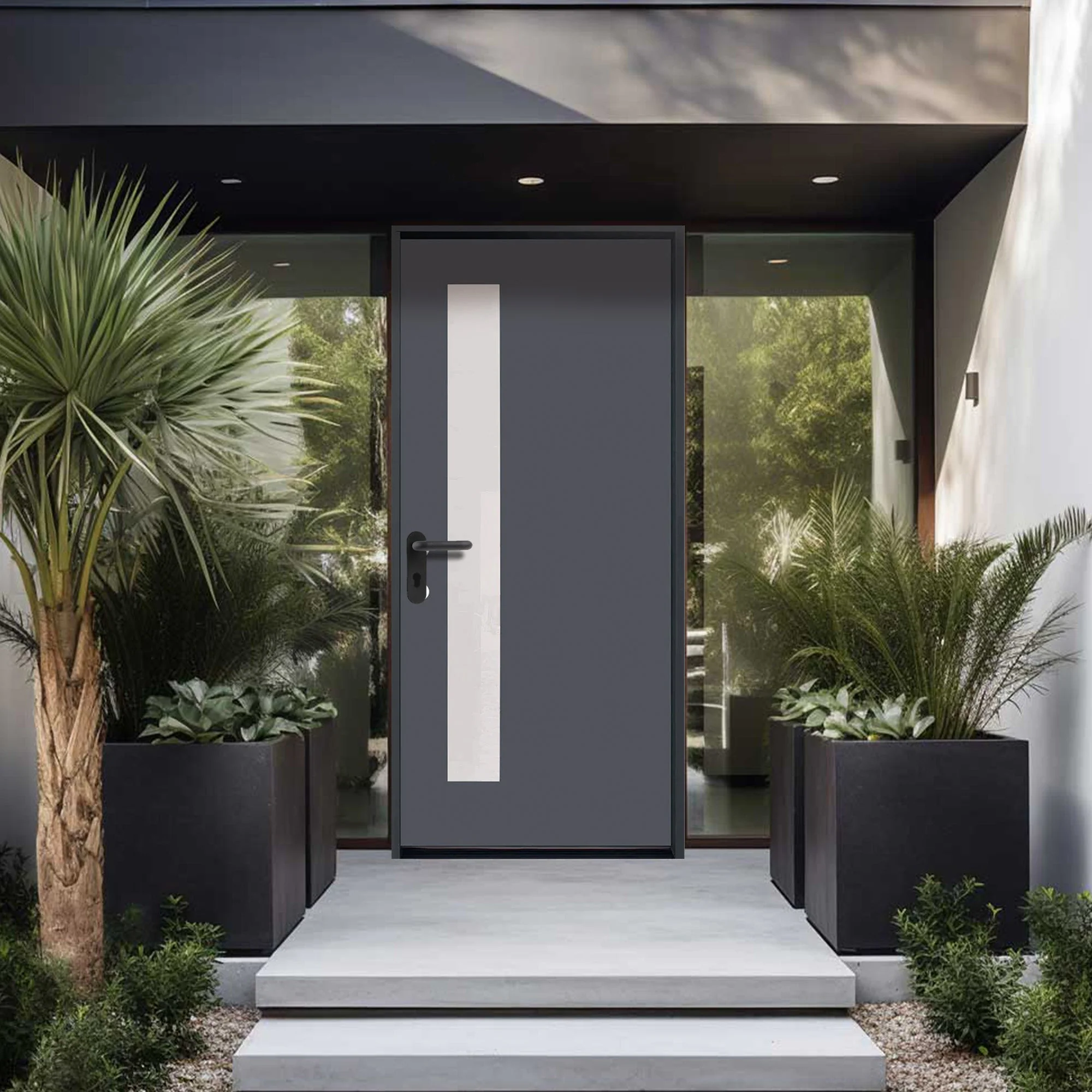 36 in. x 80 in. 1-Lite Offsite, Acid Etch Painted Grey Prehung Fiberglass Exterior Door with Brickmold - Image 3