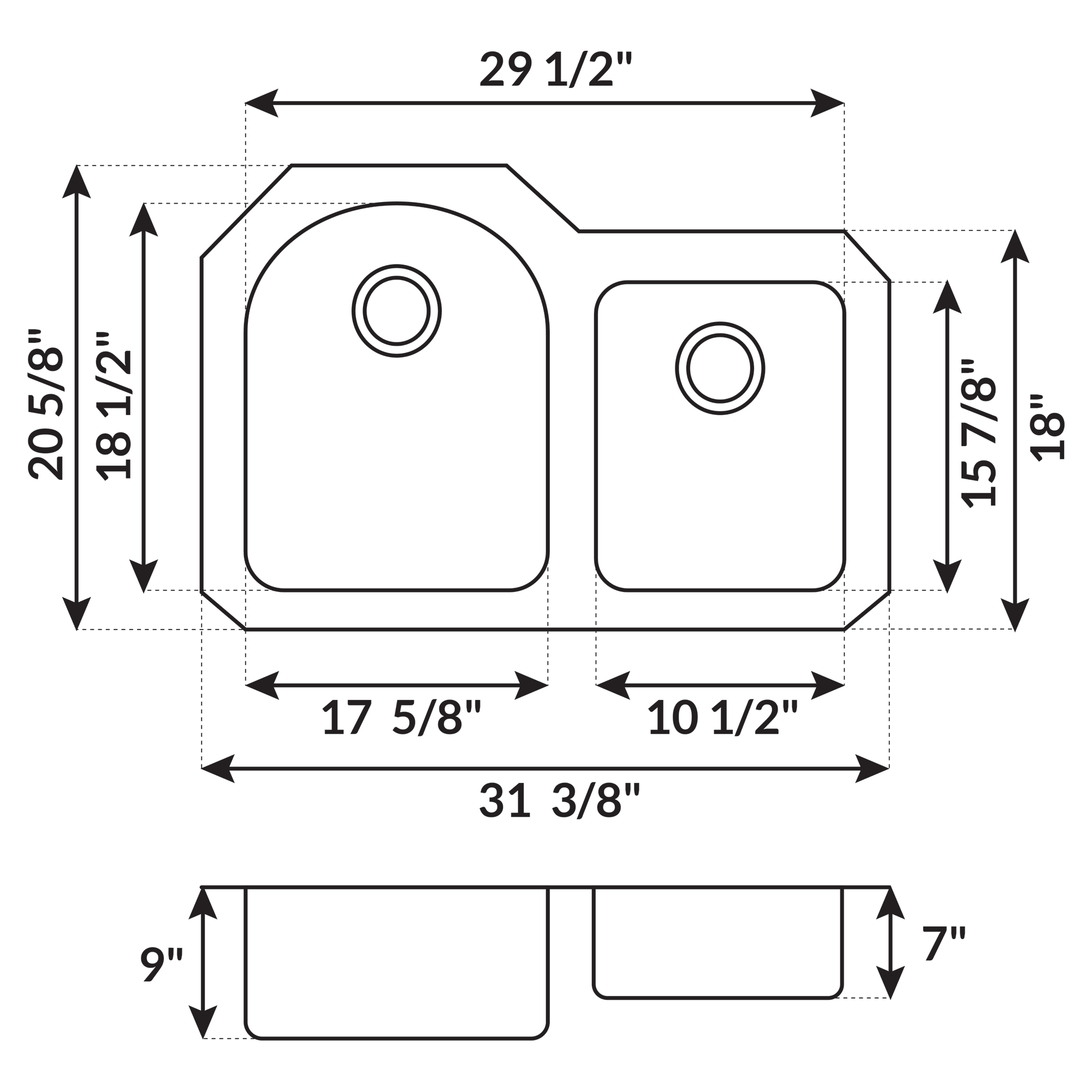 31 in Undermount Stainless Steel 60/40 Double Bowl Kitchen SinkL  L201R - Image 4