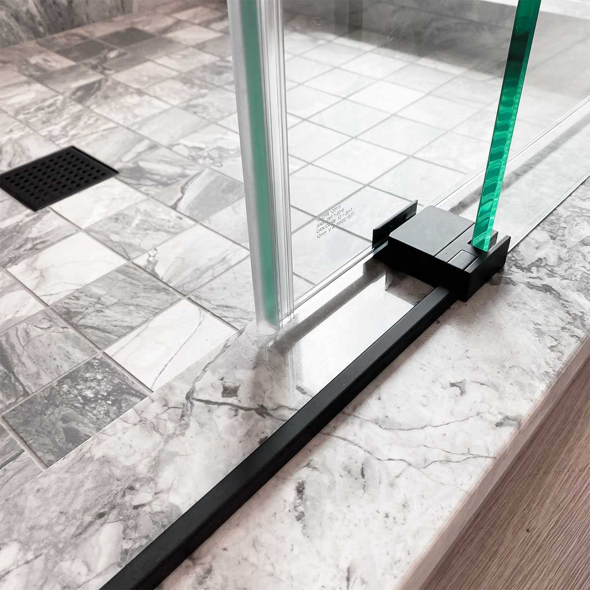56-60 W x 76 H  Sliding Frameless Shower Door ULTRA-C with Clear Glass in Matte Black - Image 7