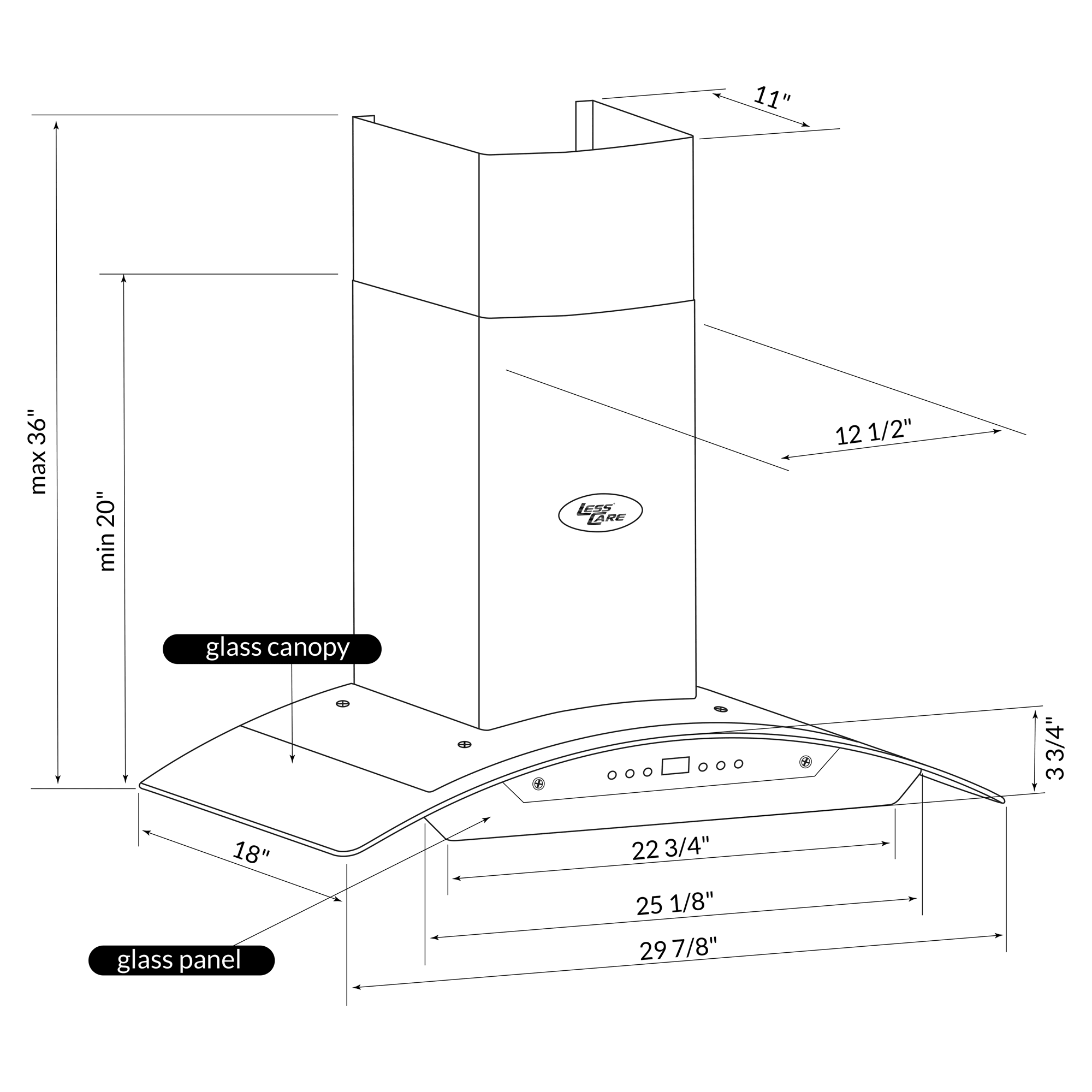 30" Wall Mount Glass Range Hood LH2-30G with LCD - Image 4