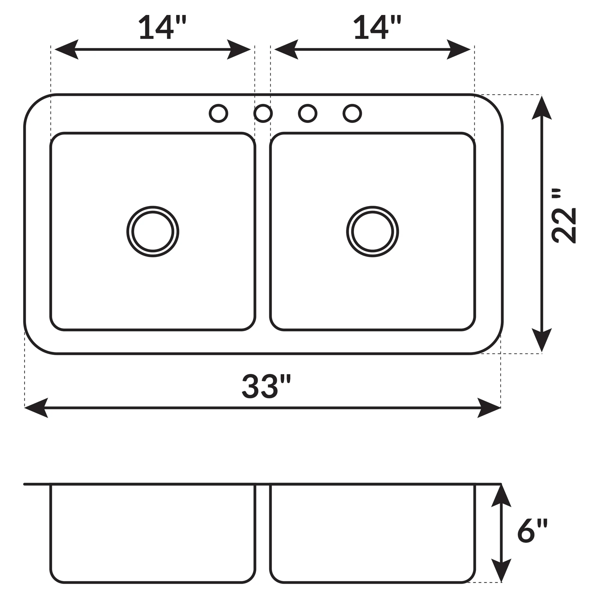 33 in. Drop-In 50/50 Double Bowl 20 Gauge Stainless Steel Kitchen Sink LTD64 - Image 4