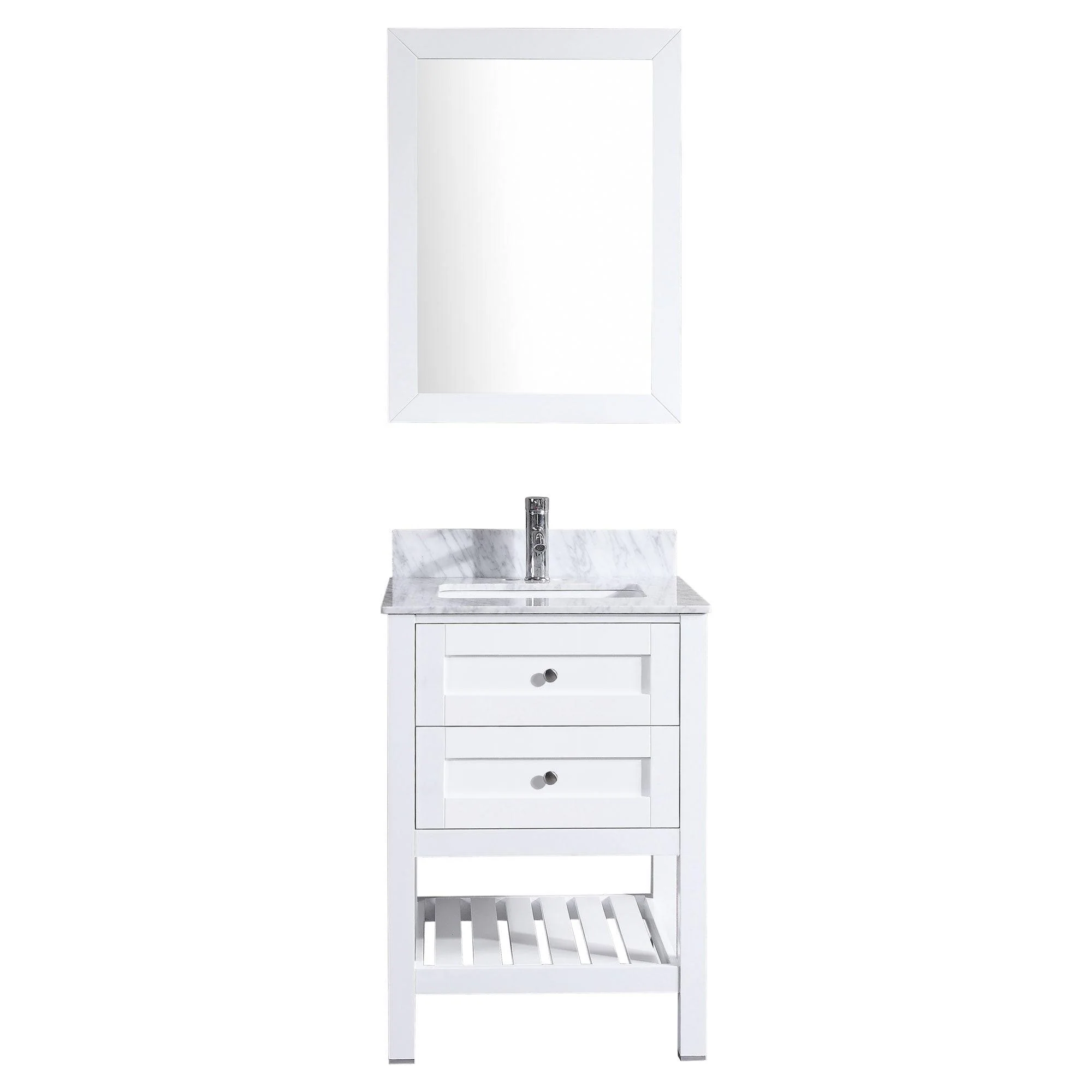 24"W Bathroom Vanity with Marble Top and Mirror in White LV6-24W - Image 3
