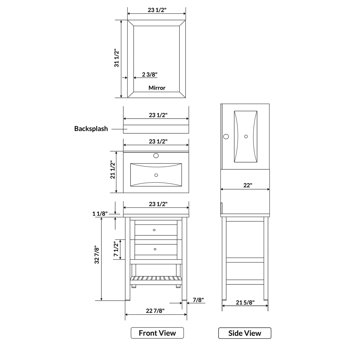24"W Bathroom Vanity with Marble Top and Mirror in White LV6-24W - Image 5
