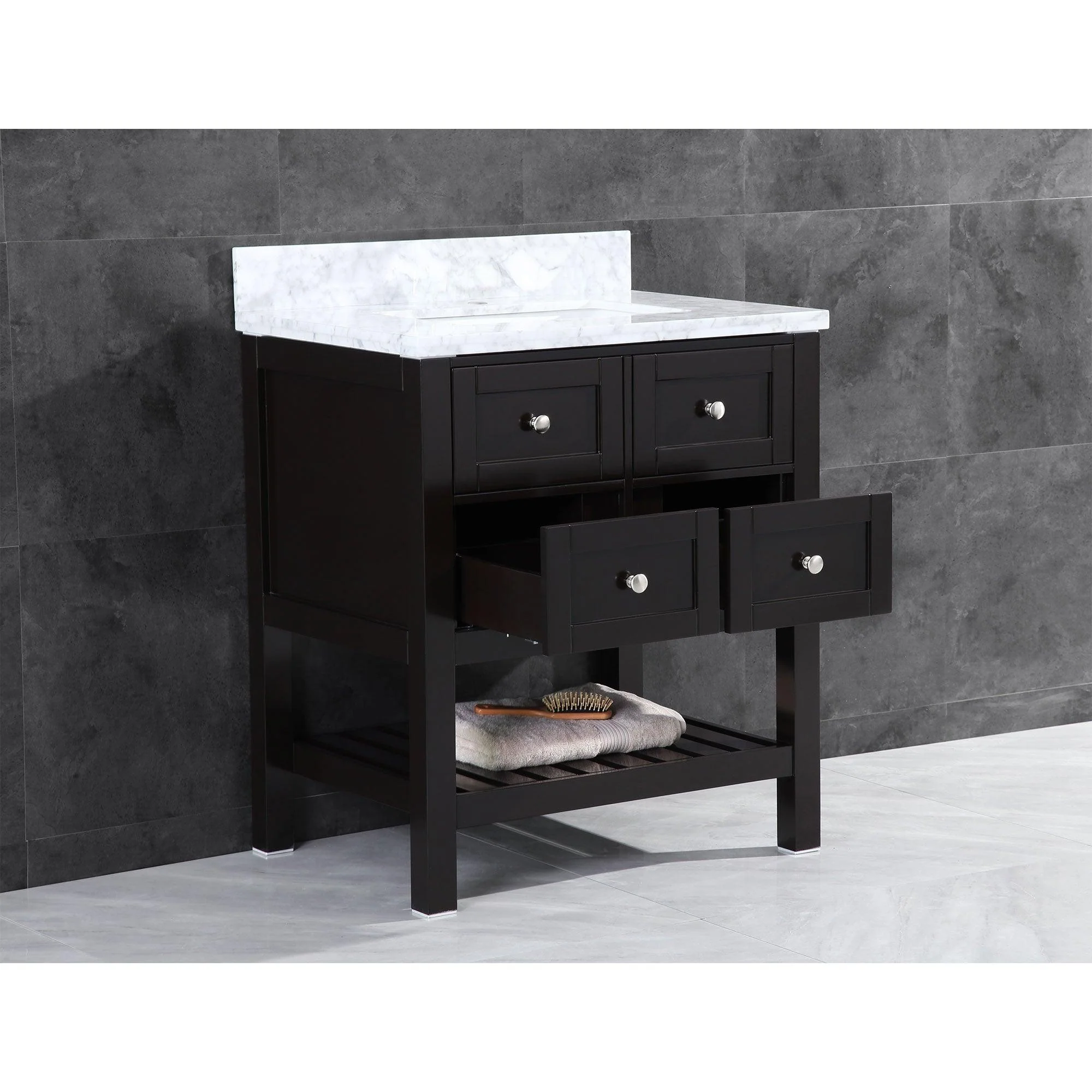 36"W Bathroom Vanity with Marble Top and Mirror in Espresso LV6-36B - Image 4