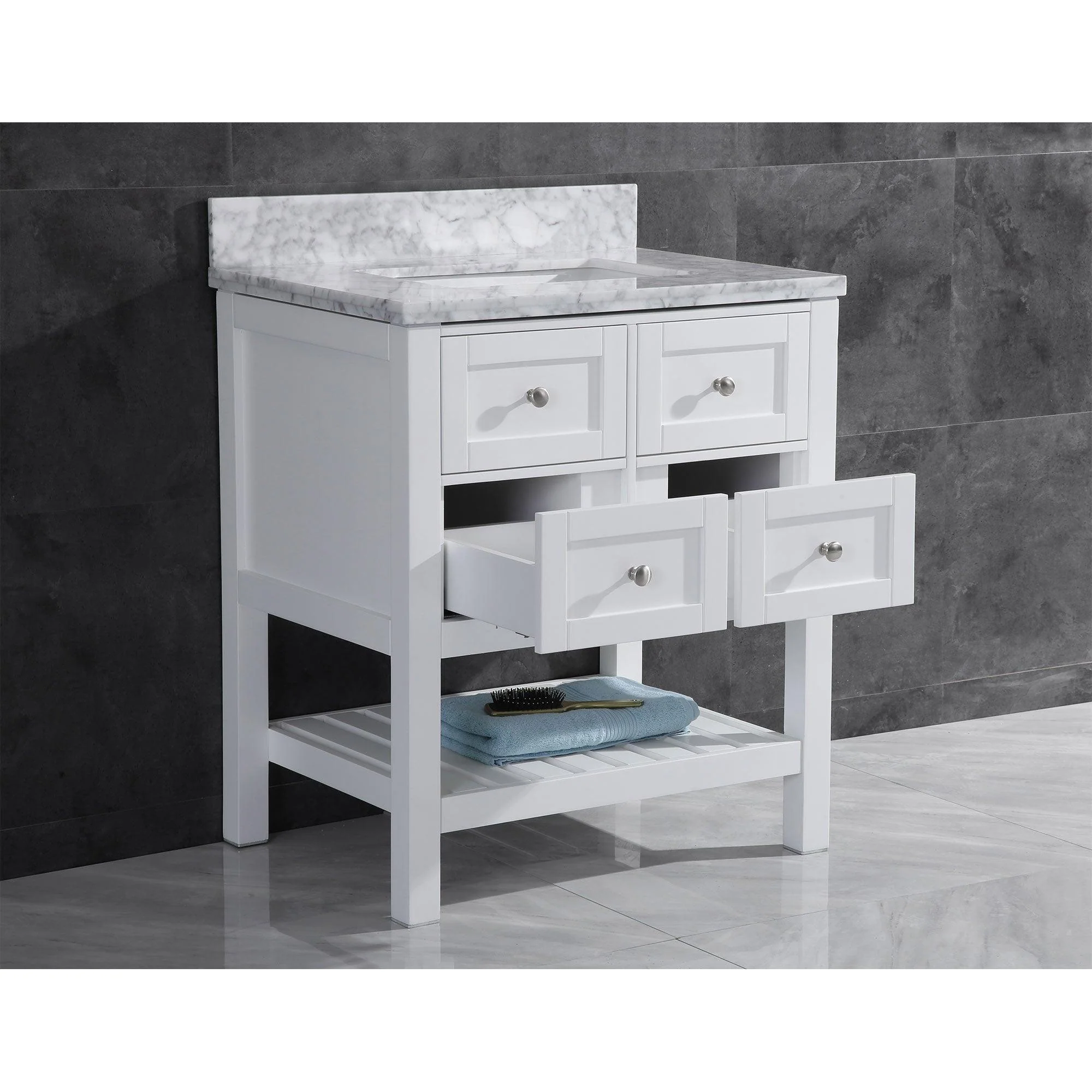 36"W Bathroom Vanity with Marble Top and Mirror in White LV6-36W - Image 4
