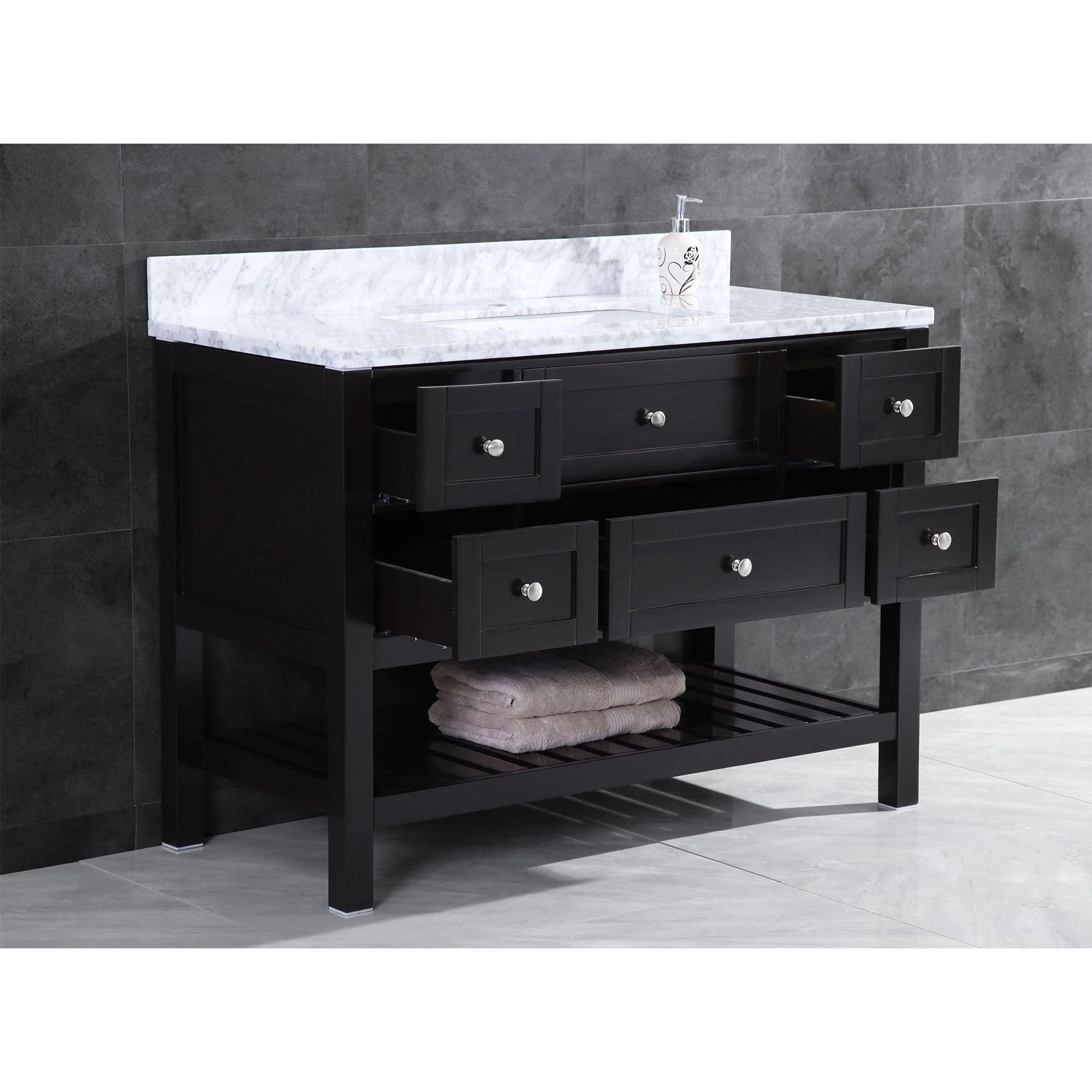 42"W Bathroom Vanity with Marble Top and Mirror in Espresso LV6-42B - Image 4