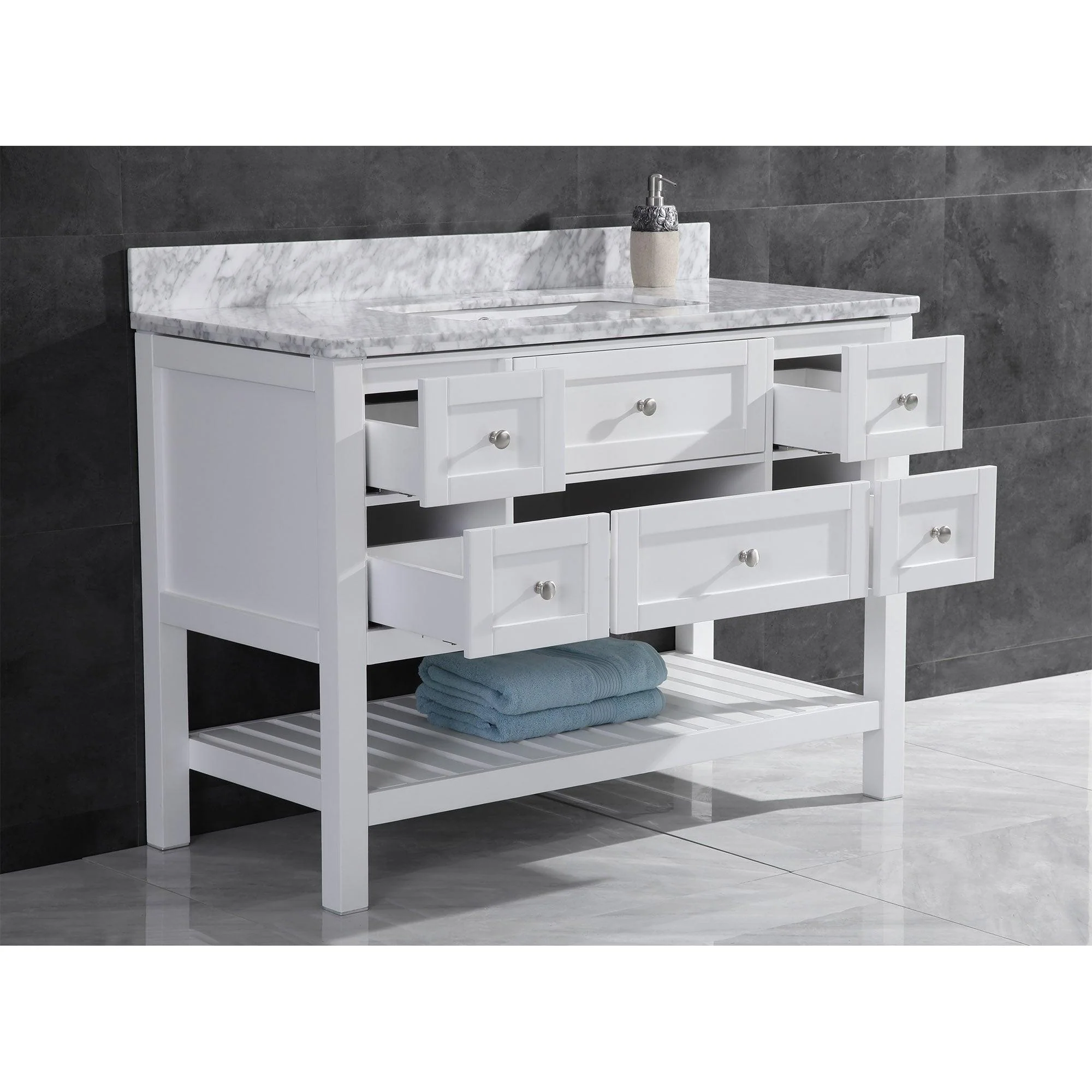 42"W Bathroom Vanity with Marble Top and Mirror in White LV6-42W - Image 4