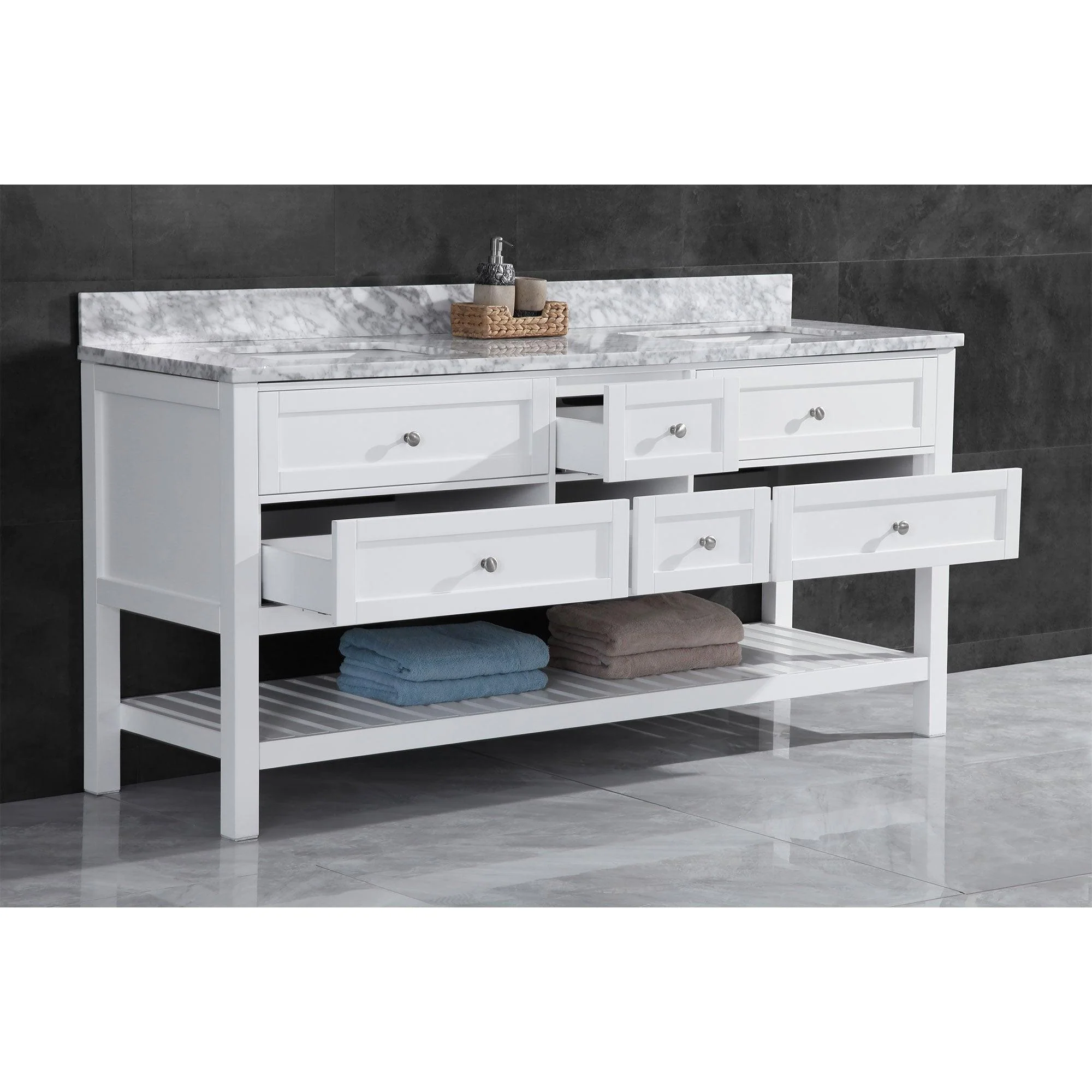 59"W Bathroom Vanity Cabinet Set with Mirrors in White LV6-60W - Image 4