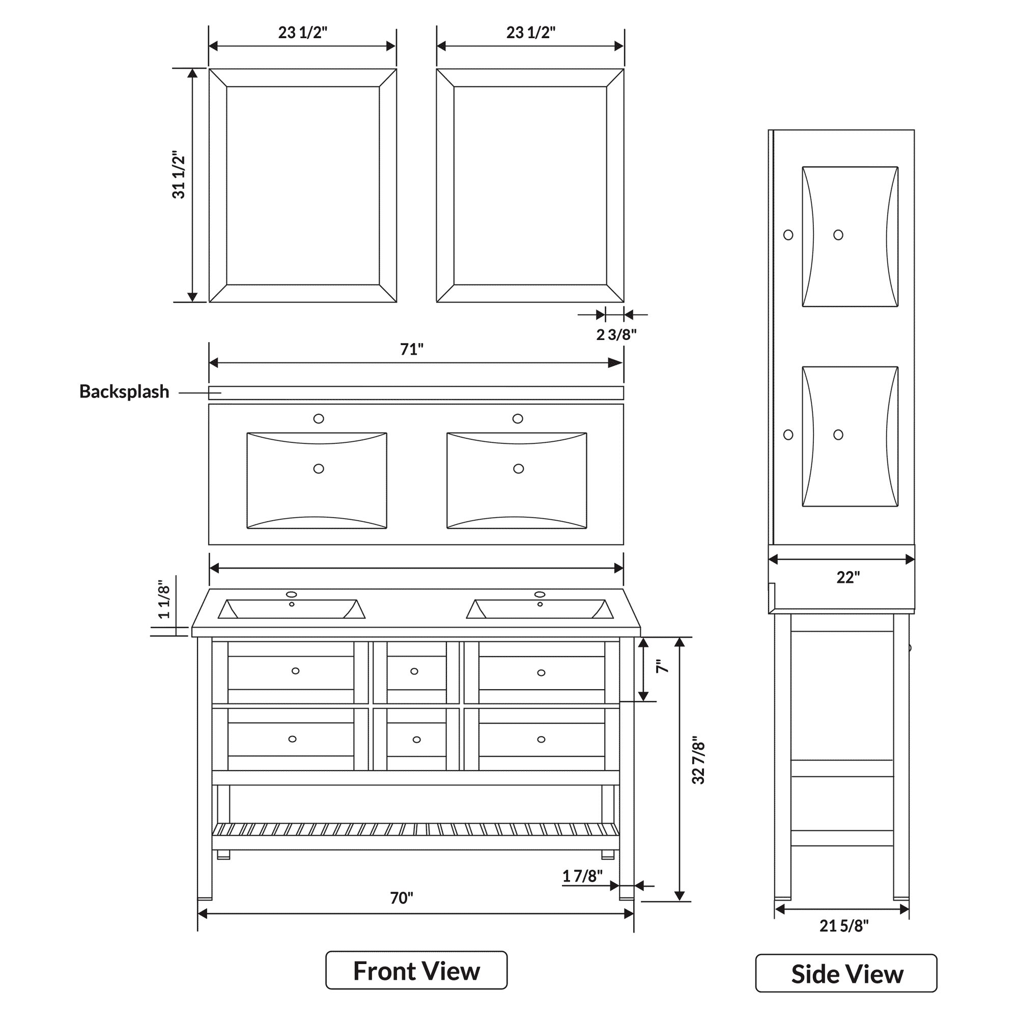 71" W Bathroom Vanity Cabinet Set with Mirrors in Espresso LV6-72B - Image 5