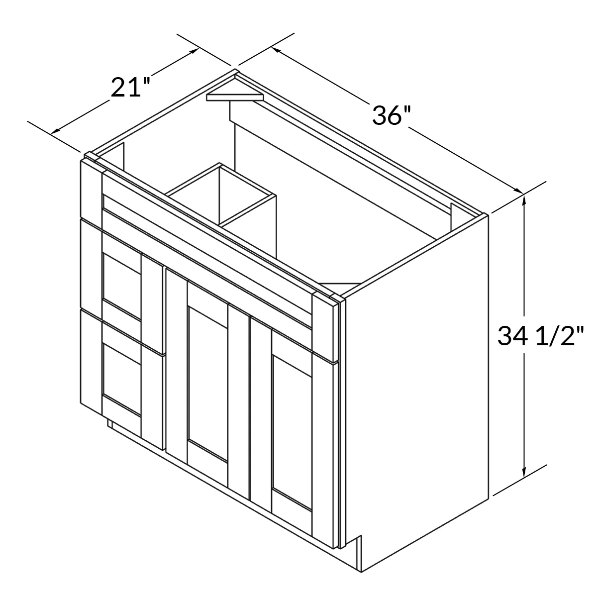 36 W x 21 D x 34.5 H Vanity Sink Base Cabinet - Alpina White - Image 3