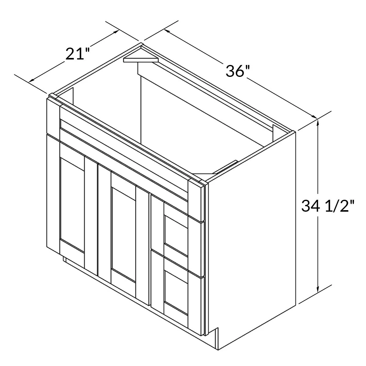 36 W x 21 D x 34.5 H Vanity Sink Base Cabinet with Right Drawers - Alpina White - Image 3